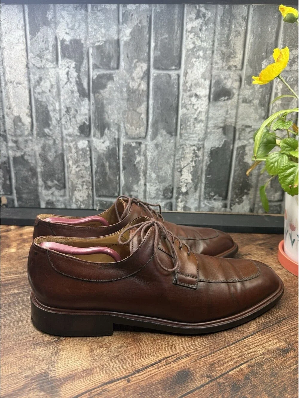 Mezlan Fiore Men’s Brown Leather Lace-Up Derby Dress Shoes Lined US 12 M